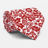 William Morris Floral Damask, Deep Red on White Stropdas (Opgerold)