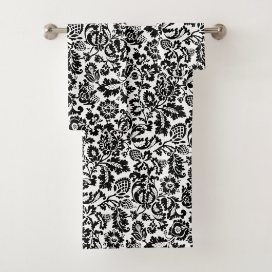 William Morris Floral Damask, noir et blanc (En situation)