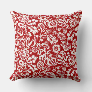 William Morris Floral Damask, White en Deep Red Kussen