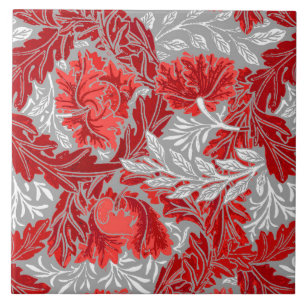 William Morris Floral, Deep Red en Grey/Grey Tegeltje