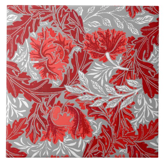 William Morris Floral, Deep Red en Grey/Grey Tegeltje (Voorkant)