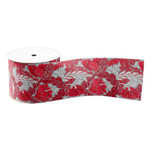 William Morris Floral, Deep Red en Silver Grey Grosgrain Lint
