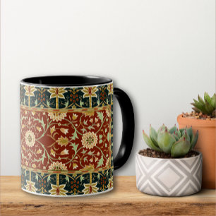 William Morris Floral Design Red Gold Deep Blue Mok