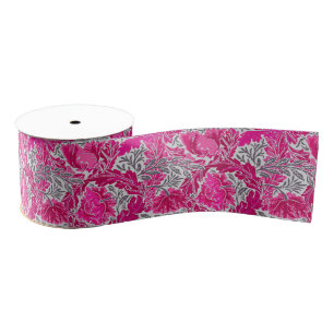 William Morris Floral, Fuchsia Pink en Silver Grey Grosgrain Lint
