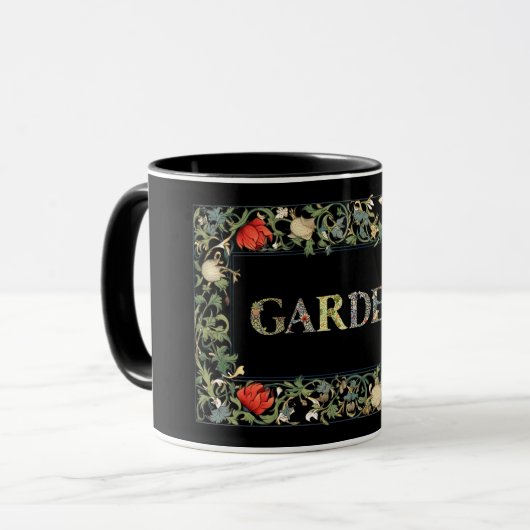 William Morris Floral Garden Motto en Lijst Mok (Voorkant links)