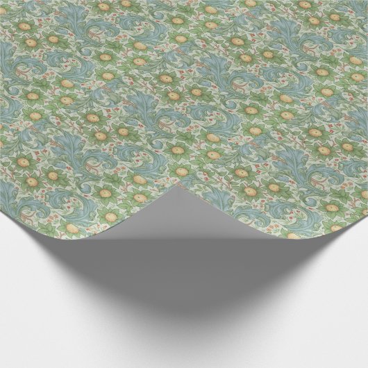 William Morris Floral Green Blue Orchard Cadeaupapier (Hoek)