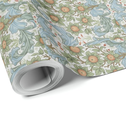 William Morris Floral Green Blue Orchard Cadeaupapier (Rol Hoek)