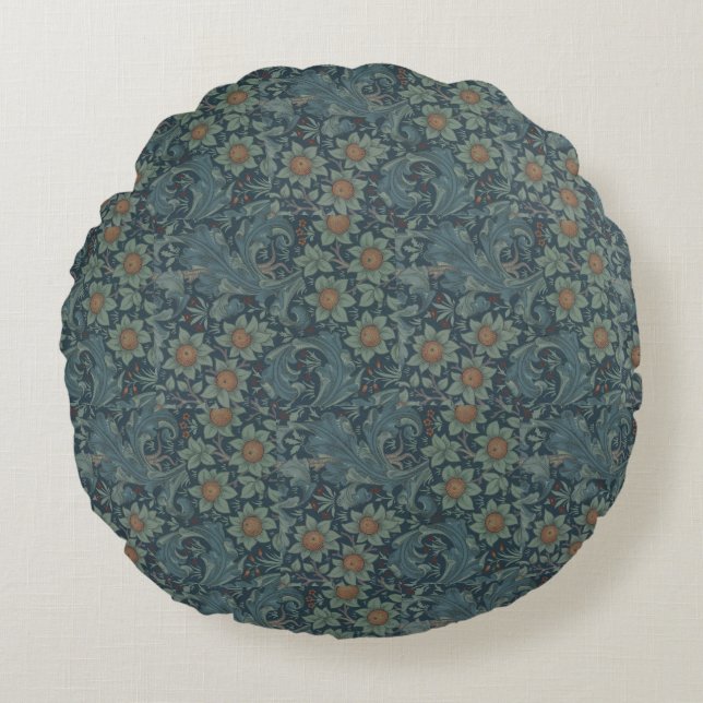 William Morris  Floral Green Blue Orchard Rond Kussen (Voorkant)
