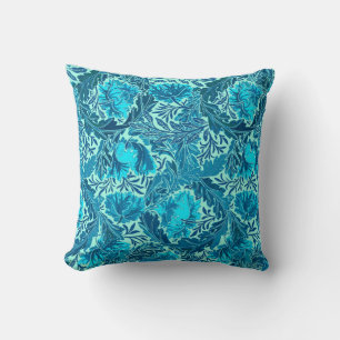 William Morris Floral, Indigo Blue en Turquoise Kussen