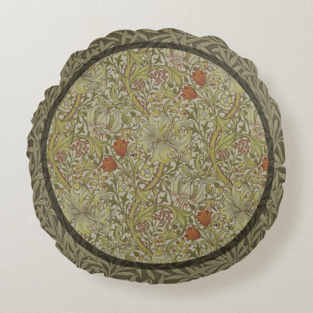William Morris Floral lily willow art print design Rond Kussen (Voorkant)