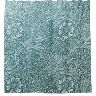 William Morris, floral, patroon, groen, metallisch Douchegordijn