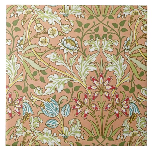 William Morris Floral Pattern Flowers Pink Blue Tegeltje (Voorkant)