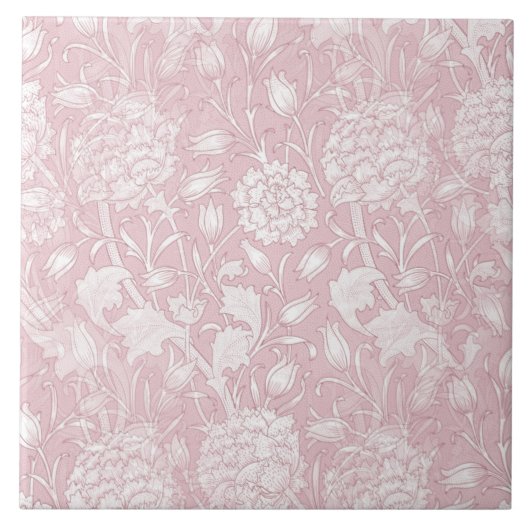 William Morris Floral Pattern in Pink Ceramic Tile Tegeltje (Voorkant)