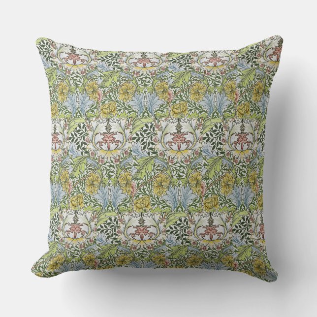 William Morris  Floral Pink Green Myrtle Kussen (Voorkant)