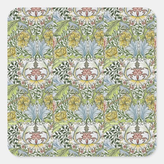 William Morris Floral Pink Green Myrtle Vierkante Sticker (Voorkant)