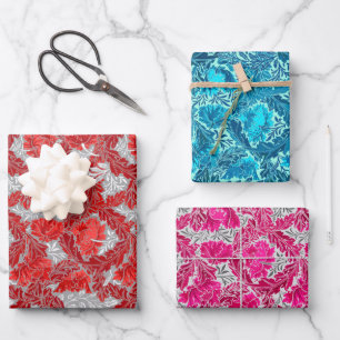 William Morris Floral, Red, Turquoise en Fuchsia Inpakpapier Vel