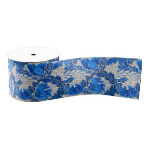 William Morris Floral, Sapphire Blue en Gray Grosgrain Lint