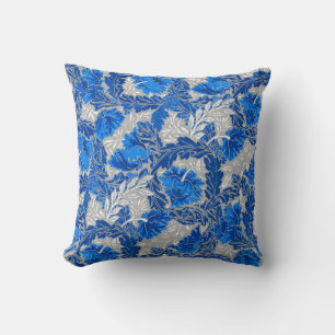 William Morris Floral, Sapphire Blue en Gray Kussen