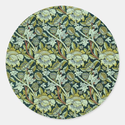  William Morris Floral Wey Pattern Ronde Sticker (Voorkant)