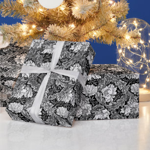 William Morris Floral, zwart, wit en grijs Cadeaupapier