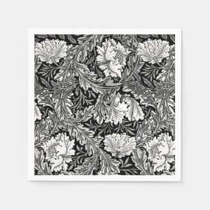 William Morris Floral, zwart, wit en grijs Servetten