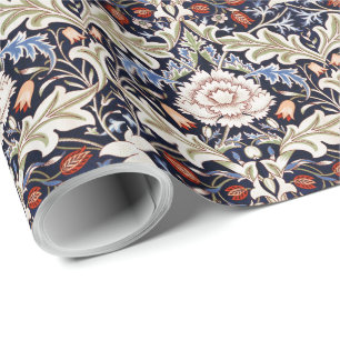 William Morris Flowers Blauw Bloemenpatroon Cadeaupapier