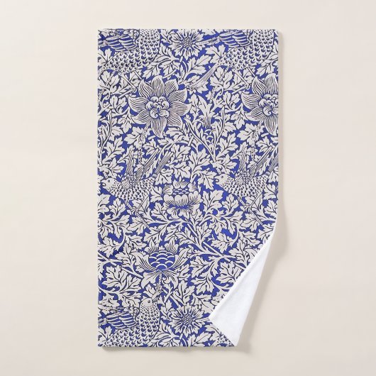 William Morris Flowers Vogels Blauw Wit Bad Handdoek (Handdoek)