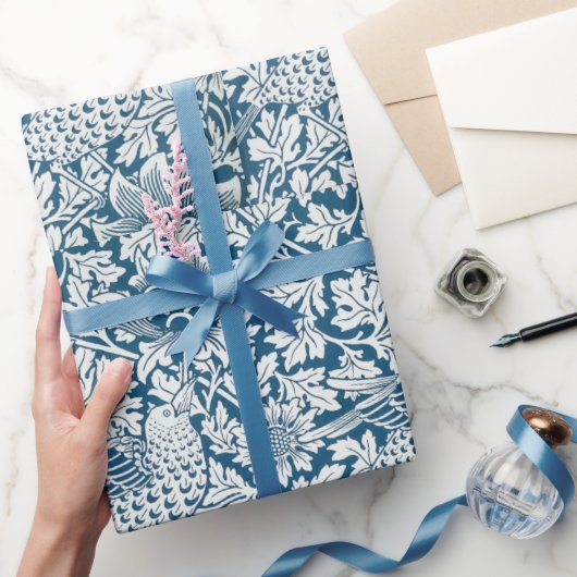 William Morris Flowers Vogels Blauw Wit Cadeaupapier (Geschenken)