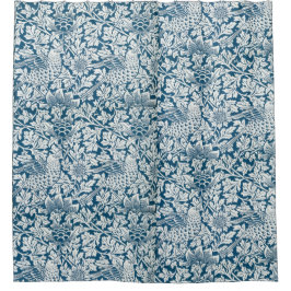 William Morris  Flowers Vogels Blauw Wit Douchegordijn