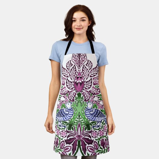 William Morris Folk Art Birds Bloemen Eikels Schort (Gedragen)