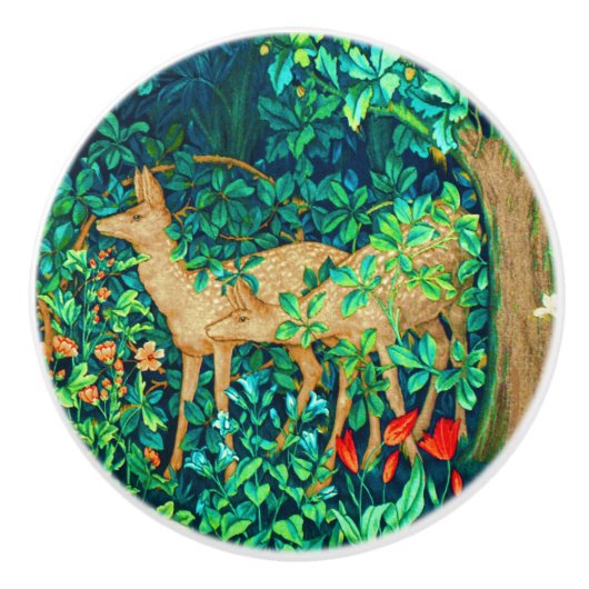 William Morris Forest Deer Tapestry Print Keramische Knop (Voorkant)