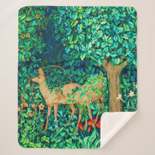 William Morris Forest Deer Tapestry Print Sherpa Deken