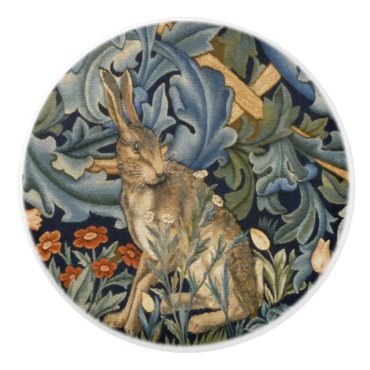 William Morris Forest Rabbit Floral Art Nouveau Keramische Knop (Voorkant)