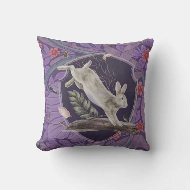 William Morris Forest Rabbit Floral Art Nouveau Kussen (Voorkant)