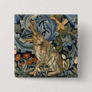 William Morris Forest Rabbit Floral Art Nouveau Vierkante Button 5,1 Cm