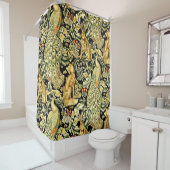 William Morris Forest Tapestry Fox Hare Peacock Douchegordijn (In situ)