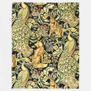 William Morris Forest Tapestry Fox Hare Peacock Fleece Deken