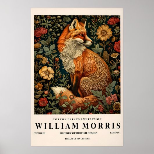 William Morris fox decor, Botanical print, Dark Poster (Voorkant)
