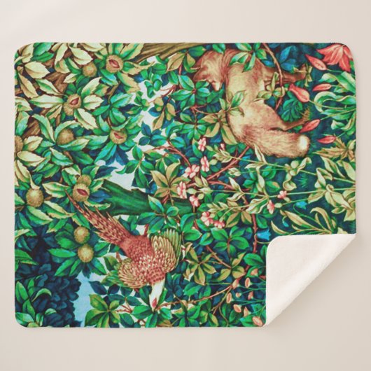 William Morris Fox en Pheasant Tapestry Print Sherpa Deken (Voorkant (horizontaal))