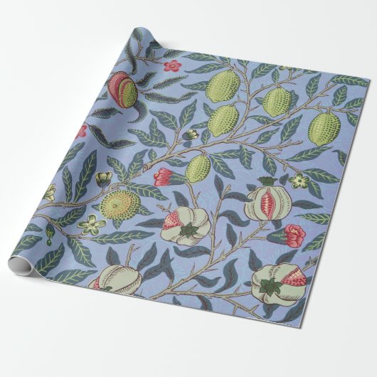 William Morris Fruit Pomegranate Blue Ornament Cadeaupapier (Uitgerold)