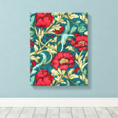 William Morris geïnspireerd door Red Flowers Patte Canvas Afdruk (Insitu (Houten vloer))