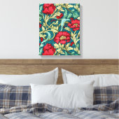 William Morris geïnspireerd door Red Flowers Patte Canvas Afdruk (Insitu (Slaapkamer))