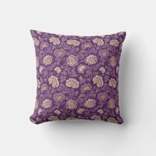 William Morris geïnspireerd Paarse bloemmotief Kussen
