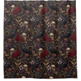 William Morris geïnspireerd patroon gothic schedel Douchegordijn