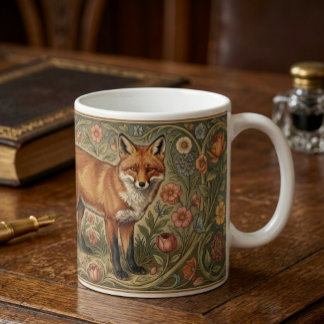 William Morris geïnspireerd patroon vos in bloemen Koffiemok