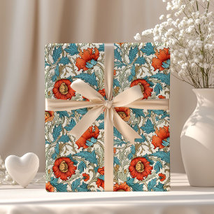 William Morris geïnspireerd terracotta pastel blau Cadeaupapier