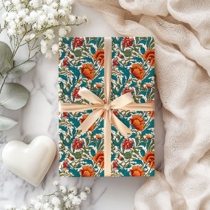 William Morris geïnspireerd terracotta pastel blau Cadeaupapier