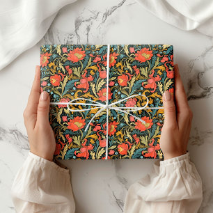 William Morris geïnspireerd terracotta pastel blau Cadeaupapier