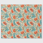William Morris geïnspireerd terracotta pastel blau Cadeaupapier (Vlak)