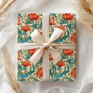 William Morris geïnspireerd terracotta pastel groe Cadeaupapier